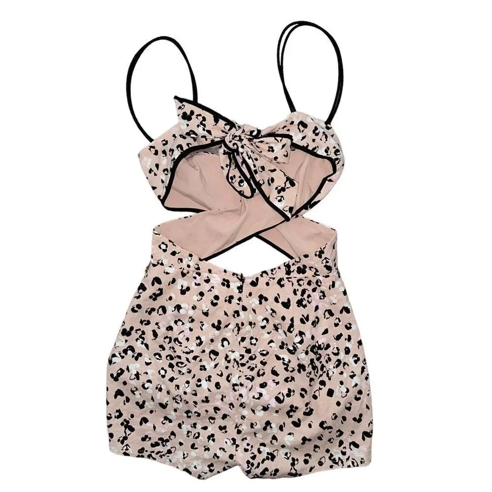 Camila Coelho Elisa Romper Tab Leopard Tie Back Small NWT